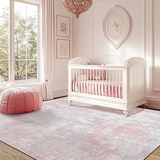 Washable Area Rugs 6'x9' Non-Slip Modern Abstract Soft for Living Room Entryway Bedroom Nursery, Print Pattern, Grey Pink