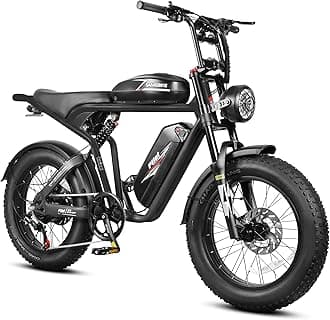 SAMEBIKEElectric Dirt Bike Peak 1800W Ebike with 48V 36Ah Dual Battery,Max Speed 30Mph Electric Motorcycle for Adults 136Miles,20" 4.0 Fat Tire Electric Bicycles with Full Suspension,Knight Black
