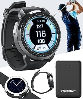 Bushnell iON Elite (Black) Golf GPS Watch Bundle - Color Touchscreen Smartwatch with 12+ Hours Battery Life, 38K Courses & Slope Distances with PlayBetter Portable Charger & Screen Protectors