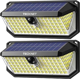 TECKNET 416 LED Solar Lights Outdoor Waterproof, 300° Angle & 3 Lighting Modes Motion Sensor Outdoor Lights, 2 Pack Solar Powered Flood Wall Lights IP66 for Home Patio Fence Yard Deck Garage Street