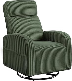 Yaheetech 360° Swivel Glider Chair for Nursery, Rocking Chair Nursing Chair with Side Pockets, Corduroy Glider for Living Room with High Back Dark Green