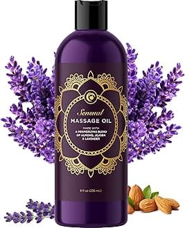 Aromatherapy Sensual Massage Oil for Couples - Relaxing Lavender Massaging Oil for Massage Therapy with Vitamin E Jojoba & Sweet Almond - Naturally Scented Vegan Non GMO & Gluten Free (8 Fl Oz)