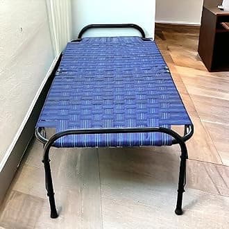 NATTNAK WE TRULY CARES Single Folding Bed Size 2.5x6Ft Iron Frame with Nylon Niwar Home Outside Picnic Use SpaceSaving Folding Cot