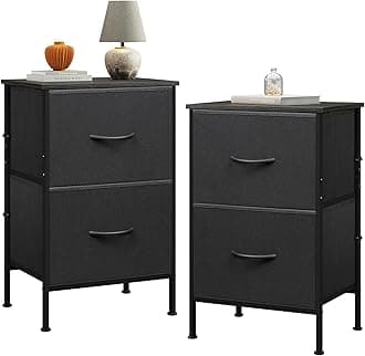 WLIVE Nightstand Set of 2, 2 Drawer Dresser for Bedroom, Small Dresser with 2 Drawers, Bedside Furniture, Night Stand, End Table with Fabric Bins for Bedroom, Dorm, Charcoal Black