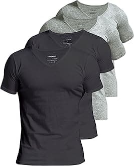 ComfneatMen's 4 or 6-Pack Undershirts 100% Cotton Comfy V-Neck T-Shirts