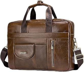 Mens Leather Laptop Bag Briefcases for Men 15.6 Inch Leather Briefcase Business Work Laptop Handbag Shoulder Bag Messenger Bag with Removable Strap