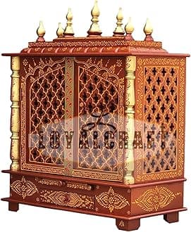 Wooden Temple Large Size 24x12x30 Home Temple/god Stand/mandap/mandapam/Pooja mandir with Doors (Large 24x12x30 WxDxH INCH, Copper Golden)