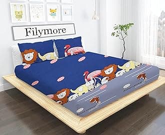 Filymore Animal Carnival Kids Double Bedsheet with 2 Pillow Covers Cute Cartoon Printed Bed Cover Made with Pure Microfiber (Bedsheet Size 90x90 Inch)(Colour-Blue and Grey)