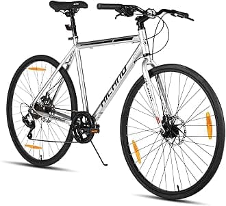 HILAND 700C Cross Bike, Shimano 7 Speed Gears, Disc Brake, Ultra Lightweight Aluminum Frame, Gravel Flat Handle, Road Bike, Commuting to Work or School, City Riding, Beginners, Men and Women