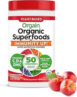 Organic Greens + 50 Superfoods Immunity Up! Powder, Honeycrisp Apple - Immune Support, Probiotics, Vitamin C, D & Zinc, Apple Cider Vinegar, Ashwagandha, Cordyceps & Reishi Mushrooms - 0.62lb