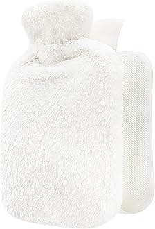 Qomfor Hot Water Bottle with Soft Cover - 1.8L Large - Classic Hot Water Bag for Pain Relief, Neck and Shoulders, Feet Warmer, Menstrual Cramps, Hot and Cold Therapy - Great Gift for Women - White