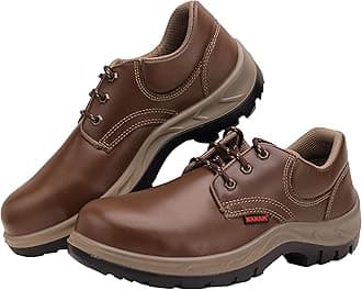 Karam FS61 Brown Leather Safety Shoes for Men | Double Density with Steel Toe | Antistatic, Anstislip, Oil & Heat Resistant | Size-10