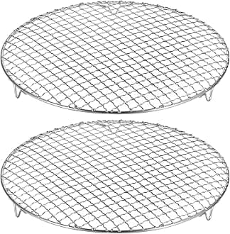 HARFINGTON 2pcs Round Cooking Rack 12-inch 201 Stainless Steel Cross Wire Barbecue Grill Net with 20mm Legs for Cooking Baking Steaming BBQ
