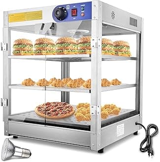 WeChef 3-Tier Pizza Warmer Countertop Commercial Food Warmer Display w/Removable Trays Light Bulb Pastry Display Case for Restaurant Cafe Buffet 110V 750W