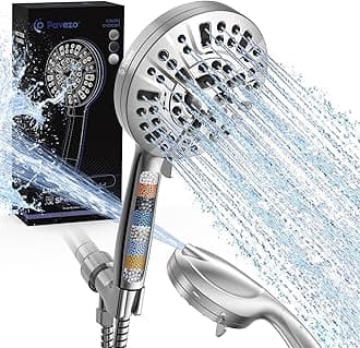 Pavezo® High Pressure Shower Head Handheld 5" Large, Extra Long 60" SS Hose 10-mode Portable Detachable Shower Head with Hard Water Filter for Bathroom, Anti-clog & Powerful to Clean Tile & Pets