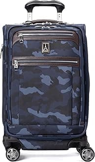 Platinum Elite Softside Expandable Carry on Luggage, 8 Wheel Spinner Suitcase, USB Port, Suiter, Men and Women, Navy Camouflage, Carry On 21-Inch