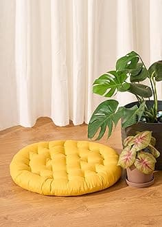 SKANDA FAB Premium Cotton Floor Seating Cushion | Luxurious Comfort & Microfiber Fill 60X60 CM Large Size for Meditation | Floor Cushions | Pooja | Living Room | Pets | Outdoor Mustard (Pack of 1)