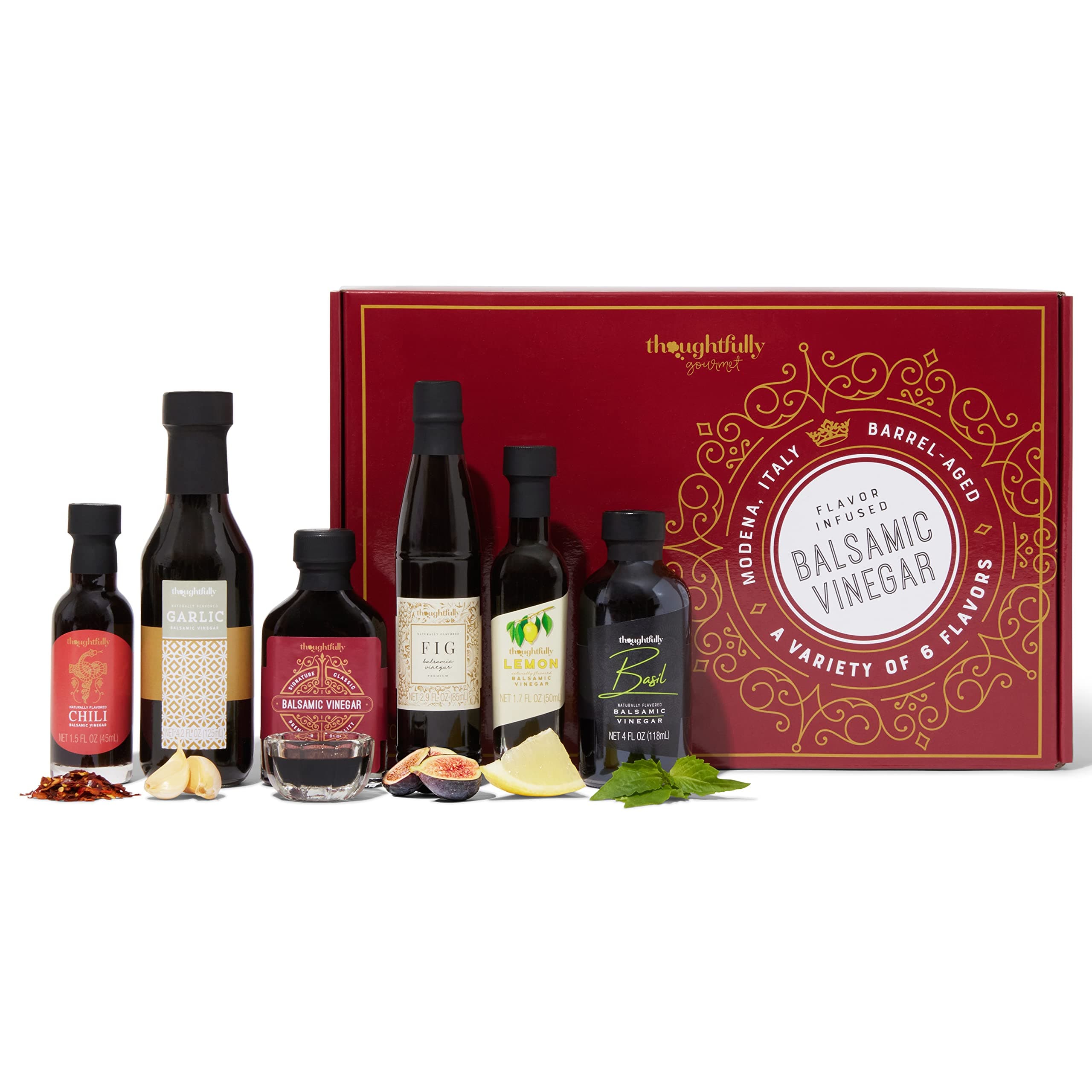 Thoughtfully, Balsamic Vinegar Gift Set, Flavours Include Fig, Chili, Garlic and More, Pack of 6