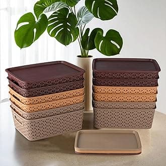 Kuber Industries(Pack of 12) Multipurpose Plastic Boxes For Storage - Storage Organizer For Kitchen | Fruits | Wardrobe | Clothes | Socks | Bathroom | Washroom - Basket With Lid (Large) (Multicolour)