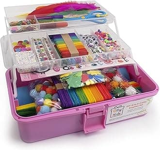 Arts and Crafts Supplies for Kids Girls 4 5 6 7 8 9 10 11 & 12- Ultimate Crafting Supply Carboodle in Portable 3 Layered Plastic Art Box