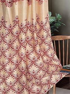Home Sizzler 2 Pieces Regal Damask Grommet Polyester Window Curtain - 5 Feet, Maroon