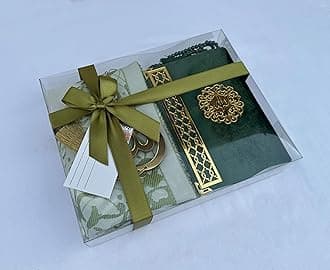 SAIKA Prayer Mat Set with Thank You Card, Arabic Quran Prayer Mat, Beads and Car Hanger Set, Ramadan, Eid, Wedding, Birthday, Graduation, Mother's Day (Ivy)