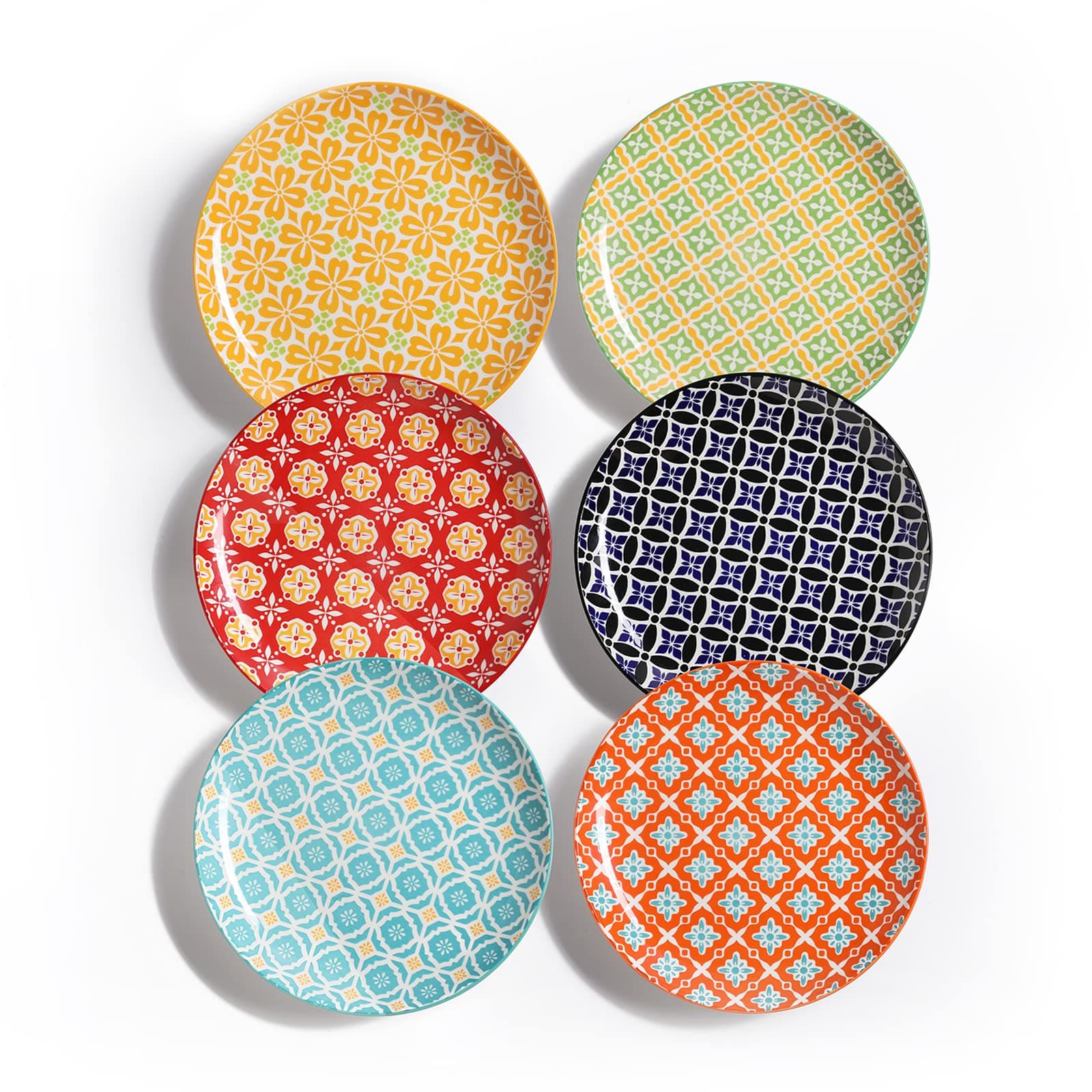 Salad Plates, Dessert Plates 8 Inch, Colorful Ceramic Plate Set for Pasta, Pancakes, Steak, Set of 6, Dishwasher & Microwave Safe