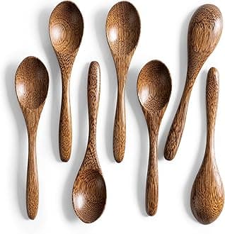 7 PCS Small Wooden Spoons, 5.8 Inch Honey Spoons for Tea, Padauk Wooden Honey Teaspoon for Coffee, Little Tiny Wood Spoons, Bamboo Table Spoon for stirring, Wooden Spoons for Utensils Set