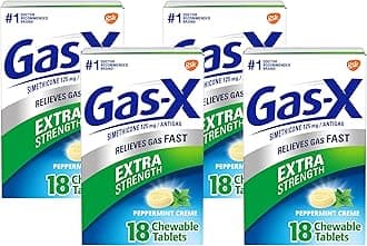 Extra Strength Chewable Gas Relief Tablets with Simethicone 125 mg, Peppermint Creme - 18 Count (Pack of 4)