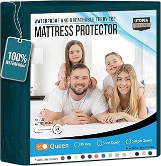 Utopia Bedding Waterproof Mattress Protector Queen Size, Premium Terry Mattress Cover 200 GSM, Breathable, Fitted Style with Stretchable Pockets (Teal)