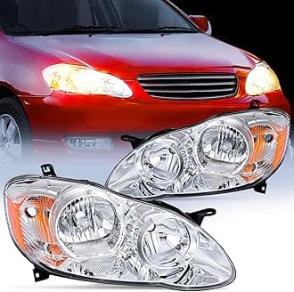 Nilight Headlight Assembly for 2003 2004 2005 2006 2007 2008 Toyota Corolla Headlamps Replacement Chrome Housing Amber Reflector Driver and Passenger Side, 2 Years Warranty
