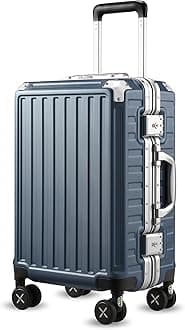 LUGGEXTrunk Luggage with Spinner Wheels - Expandable Polycarbonate Hard Shell Suitcases, Dark Blue, Carry-On 20-Inch, Aluminum Frame Blue Luggage 20 Inch No Zipper Carry on Navy