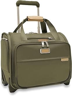 Briggs & Riley 2-Wheel Cabin Bag - Carry On Luggage for Travel, Suitcases with Wheels, Softside Rolling Bag for Men & Women, Interlocking Handle, Self-Repairing Zipper - Baseline Collection, Olive