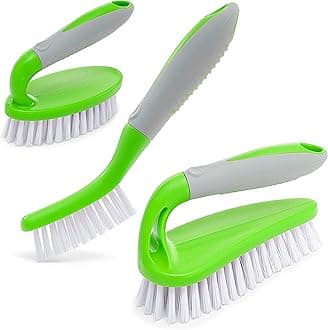 Scrub Brush Set of 3pcs - Cleaning Shower Scrubber with Ergonomic Handle and Durable Bristles - Grout Cleaner Brush - Brushes for Cleaning Bathroom/Shower/Tile/Kitchen/Floor/Bathtub/Carpet,Green