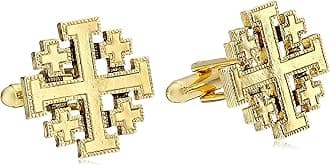 "Inspirations" 14k Gold-Dipped Jerusalem Cross Round Cuff Links