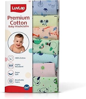 Luv Lap Hosiery Cotton Cloth Premium Baby Washcloth for New Born, Washable, Reusable, Absorbent, Extra Soft Face Towels/Washcloth for Babies, Giraffe Print, Pack of 7 Pcs, Multicolour