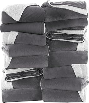 IR Imperial Rooms Grey Sherpa Fleece Throw Blanket for Bed - Wholesale Bulk Pack of 16 Sherpa Blankets - Soft Fluffy Throw Blankets for Hotels, Guest Bedroom, 50x60 Inches