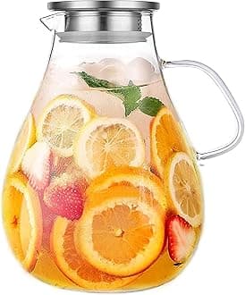 Glass Pitcher with Lid,3000ml - Hot/Cold Water Jug, Juice and Iced Tea Bevera...