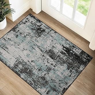 Washable Area Rugs 2'x3' Non-Slip Modern Abstract Soft for Living Room Entryway Bedroom Nursery, Print Pattern, Blue Black Teal
