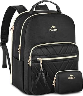 MATEIN Backpack Purse for Women, 17 inch Stylish Cute Waterproof Backpack Purse, Waterproof Fashion Casual Daily Shoulder Bag for Work College Travel, Gifts for Ladies, 2pcs Set, Black