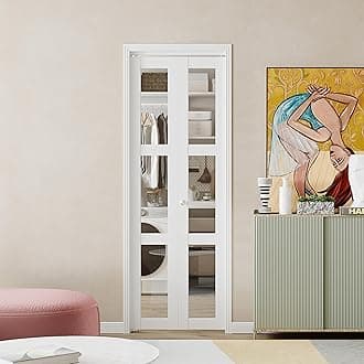 BARNER HOME Bifold Door, 3-lite Clear Glass Closet Door for 24"x 80" Opening, Folding Doors with Hardware Kits, MDF, White Multifold Interior Doors