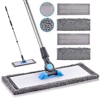 Microfiber Dust Mop for Hardwood Floors - Dry Floor Cleaning for Wood, Tile, Vinyl, Laminate - Wet Flat Mop With 4 Washable Reusable Pads and Aluminum Head