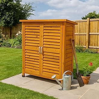 Wooden Garden Storage Tool Shed, Functional Internal Shelves Included, Louvre Door Design, Fir Wood Material