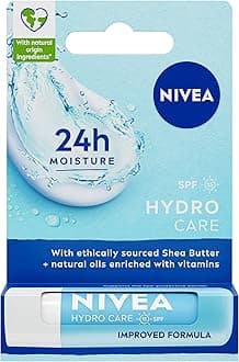 NIVEA Lip Balm Hydro Care with SPF 15 (4.8g), Hydrating Lip Balm with Shea Butter, Natural Oils and Vitamins, Provides 24 Hour Moisture and Protection