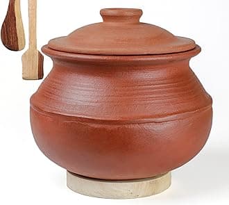 Craftsman Clay Rice Handi/Earthen/Mud/Mitti Pot with Lid for Cooking and Serving 1 Liter