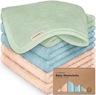 6-Pack Baby Washcloths – Soft Absorbent Viscose from Bamboo Washcloths for Face, Body, Baby Towels for Newborn, Kids, Toddlers, Infant, Gentle on Sensitive Skin, 10x10 Reusable Face Towels (Mellow)