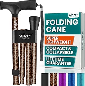 Vive Folding Cane Foldable Walking Cane for Men, Women Fold up, Collapsible, Lightweight, Adjustable, Portable Hand Walking Stick Balancing Mobility Aid Sleek, Comfortable