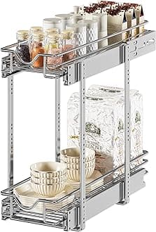 DINDON Pull Out Cabinet Organizer (7-1/2" W x 21-1/2"D), Cabinet Pull Out Shelves, 2 Tier Pull Out Drawers for Kitchen Cabinets, Wire Basket Slide Out Shelf for Cabinet Organization