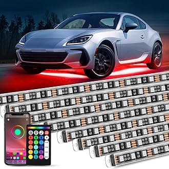 Nilight 8Pcs Aluminum Underglow Neon Accent Strip Lights 396 LEDs RGB Door Assist Multi Color DIY Sound Active Function Music Mode with APP and Remote Control Underbody Light Strips for Car Truck RV