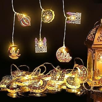 ANPHSIN Ramadan Eid String Light- 9.8ft 20LEDs Panited Eid Moon Star Kerosene Lantern Lamp Mubarak Islam 5 Patterns Decorative Indoor Lights for Muslim Islamic Home Garden Patio Decor Supplies